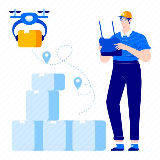 Drone, box, fly, delivery, man, device, electronic illustration - Download on Iconfinder