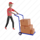 delivery, agent, cargo, boxes, boy, parcels, guy, pushing, trolley 