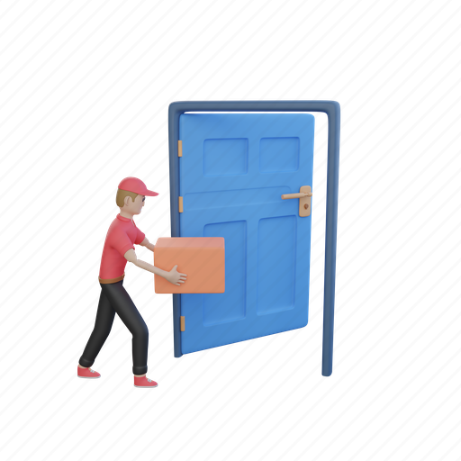 Door, delivery, contactless, agent, illustration 3D illustration - Download on Iconfinder