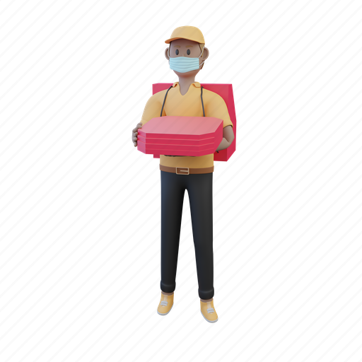 Pizza, delivery, food, with, mask, contactless, online 3D illustration - Download on Iconfinder