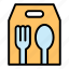 delivery, colored, food, kitchen, restaurant, fork, spoon 