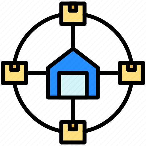 Warehouse, network, shipping, branches, packages icon - Download on Iconfinder