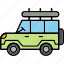 safari, jeep, land, rover, off, road, offroad, roof, rack, suv, icon 