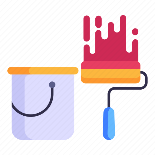 Paint jar, paint bucket, paint roller, painting tools, roller icon - Download on Iconfinder