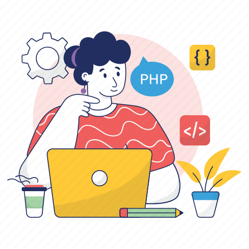 Male, php, developer, working, project illustration - Download on Iconfinder