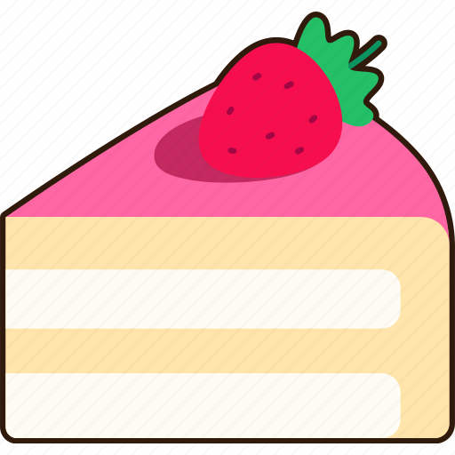 A, piece, of, vanilla, strawberry, cake, dessert icon - Download on Iconfinder