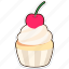 cup, cake, with, cherry, cream, topping, dessert, food, sweet 