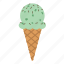 cone, dessert, green, icecream, matcha, scoop, sprinkles 