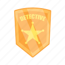 badge, gold, flat, icon, detective, set, work, equipment, security