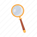 magnifying, glass, flat, icon, detective, set, work, equipment