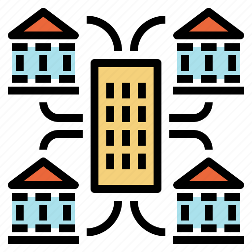 Branch, office, bank, building, split, business, institute icon - Download on Iconfinder