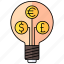 bulb, dollar, idea, currency 