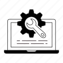 troubleshooting, issue resolution, problem solving, technical support, website page icon, cog icon, wrench icon, website maintenance icon, website development icon, website construction icon, website repair icon, website improvement icon