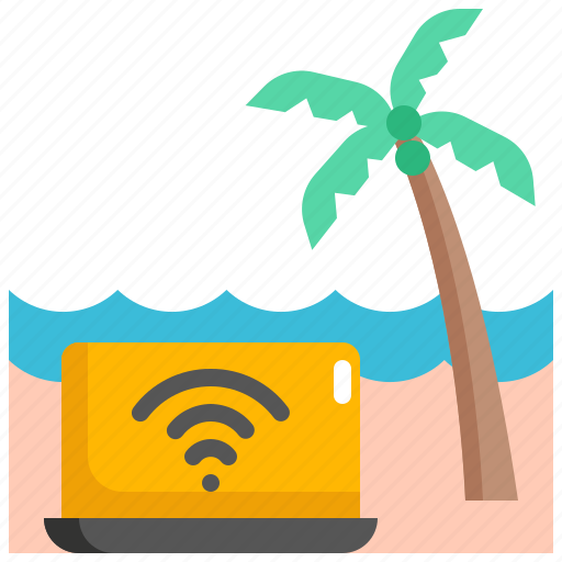 Beach, sea, laptop, digital, nomad, freelancer, work icon - Download on Iconfinder