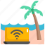 beach, sea, laptop, digital, nomad, freelancer, work, remote, working 