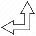 bifurcation arrow, choice, connection, divide, left up, navigation, split arrows