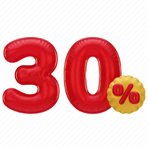 30 percent, number, percent, sale, discount, font, promotion 3D illustration - Download on Iconfinder
