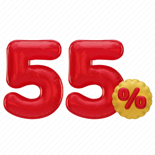55 percent, number, percent, sale, discount, font, promotion 3D illustration - Download on Iconfinder