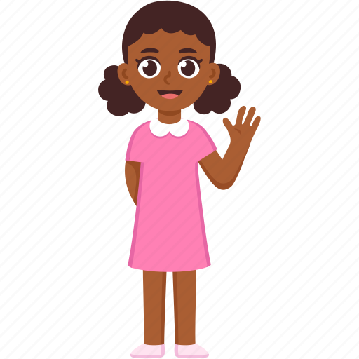 Girl, black, little, child, african american, cute, waving icon - Download on Iconfinder