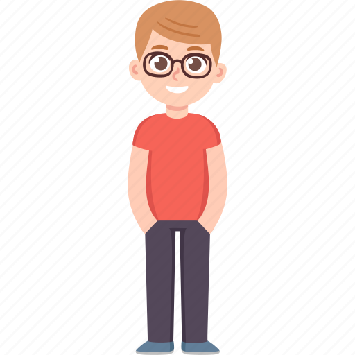 Boy, child, standing, glasses, kid, smart, hands in pockets icon - Download on Iconfinder