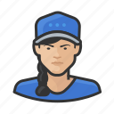 asian, avatar, baseball, braid, female, user, woman