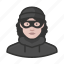 avatar, burglar, criminal, crook, female, thief, user 