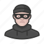 avatar, burglar, criminal, crook, male, thief, user 