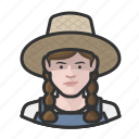avatar, farmers, female, overalls, straw hat, user, woman