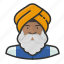 avatar, beard, indian, man, sikh, turban, user 