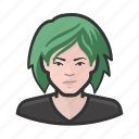 avatar, female, green hair, millennial, user, woman