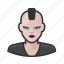 avatar, female, mohawk, punk, user, woman 