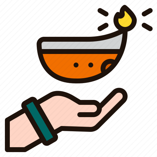 Diya, diwali, hand, lamp, fire, candle, cultures icon - Download on Iconfinder