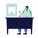 doctor, patient, tooth health, person, medicine, illustration, woman, clinic, character 