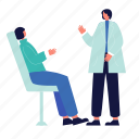 doctor, patient, check up, person, medicine, illustration, woman, clinic, character 