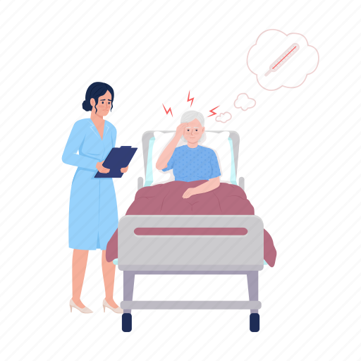 Patient with fever, woman with headache, patient, doctor illustration - Download on Iconfinder