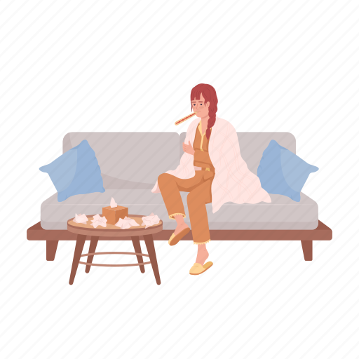 Woman with cold, high temperature, girl with fever, influenza illustration - Download on Iconfinder