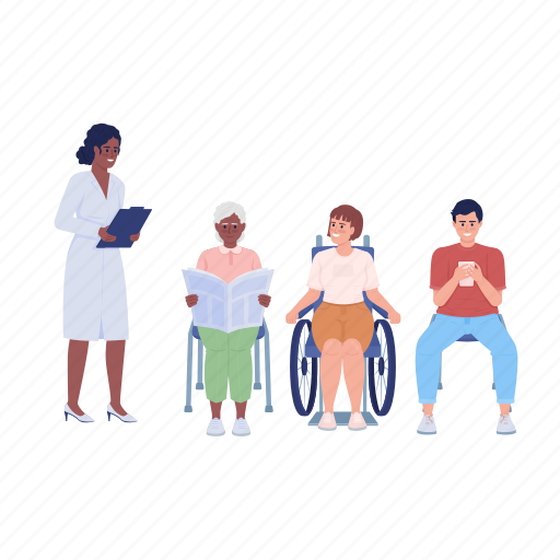 Doctor and patients, patients queue, receptionist, hospital illustration - Download on Iconfinder