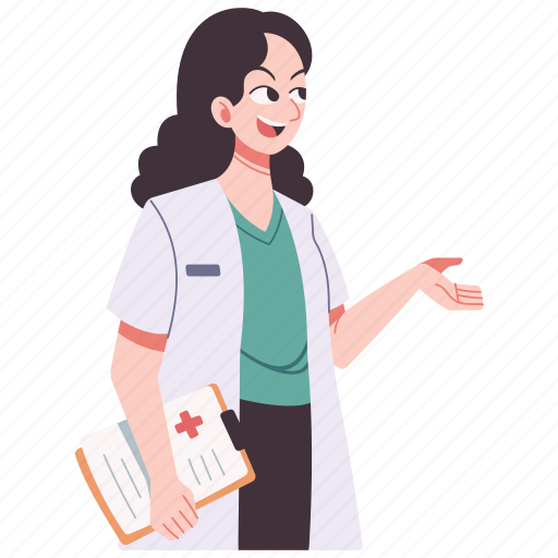 Doctor, physician, explaining, advice, female, woman, report illustration - Download on Iconfinder