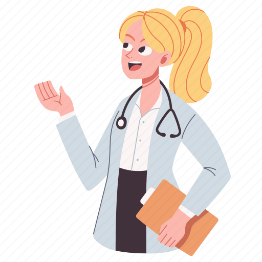 Doctor, hospital, stethoscope, physician, explaining, woman, people illustration - Download on Iconfinder