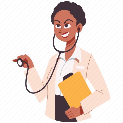 Female, stethoscope, african, american, doctor, treatment, equipment illustration - Download on Iconfinder