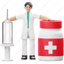 injection, medicine, doctor, character, professional, health, pose, medical, uniform 