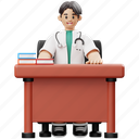 waiting, patient, doctor, character, professional, health, pose, medical, desk 
