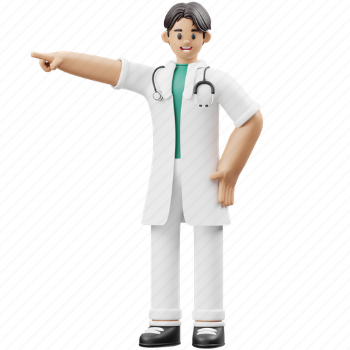 Pointing, doctor, character, health, pose, medical, profession 3D illustration - Download on Iconfinder