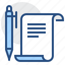 doc, document, paper, pen, scroll, text
