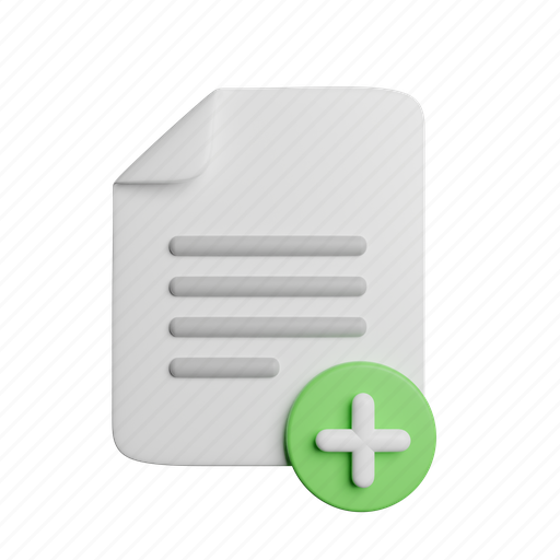 Add, new, file, front, data, document, paper 3D illustration - Download on Iconfinder