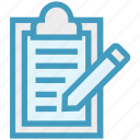 clipboard, document, document list, file, page, pencil, text