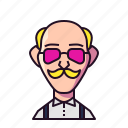 avatar, glasses, oldman, bald, character, face, pofile