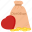 donation, money, bag, sack, heart, red 