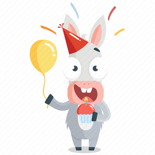 Birthday, celebration, donkey, emoji, emoticon, smiley, sticker icon - Download on Iconfinder