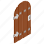 ancient, door, element, forged, isolated, isometric, wooden 